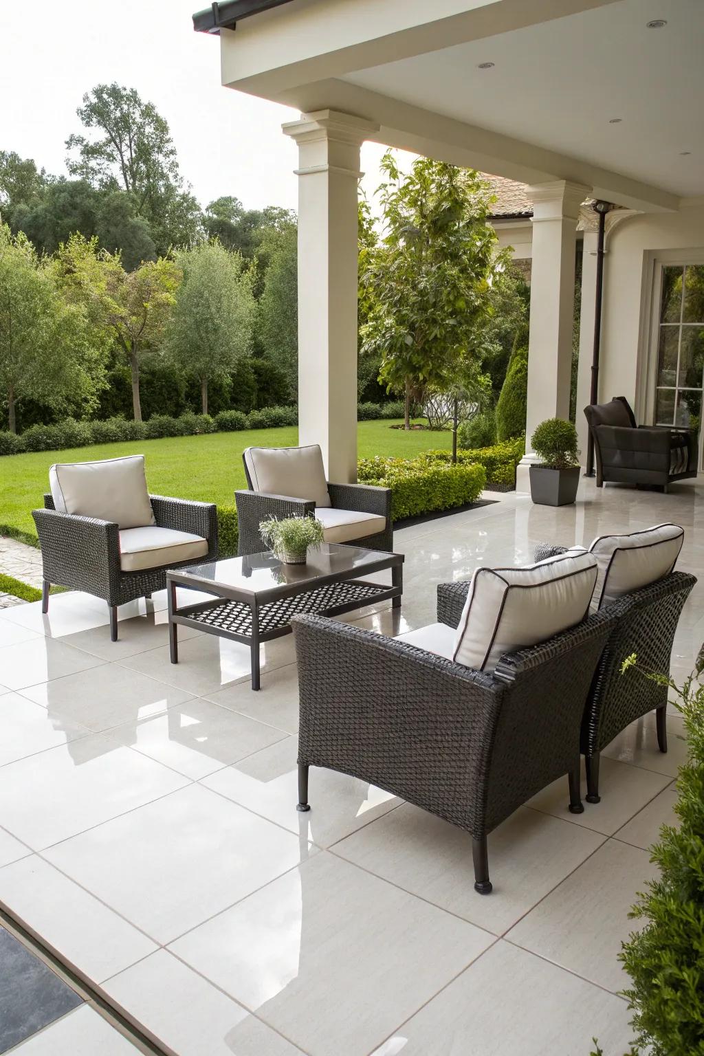 A high gloss finish adds elegance and shine to your patio.