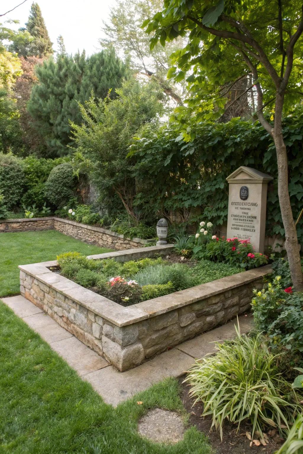 Stone edges tastefully frame the memorial area, introducing a touch of structure and appeal.