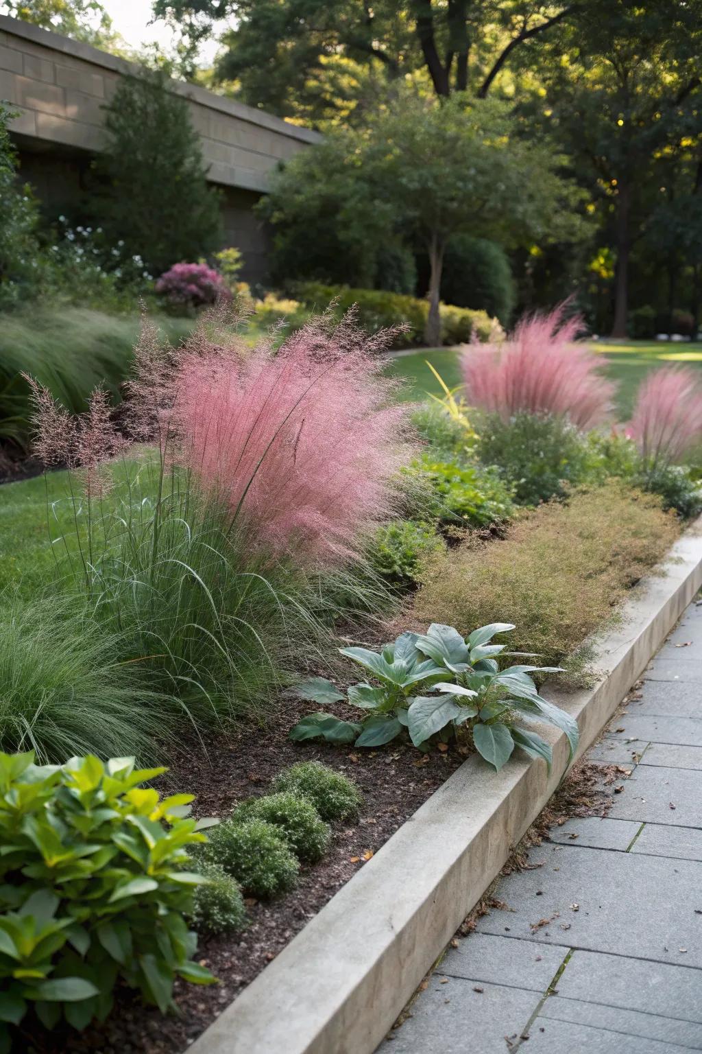 Create a stunning focal point with pink muhly grass.