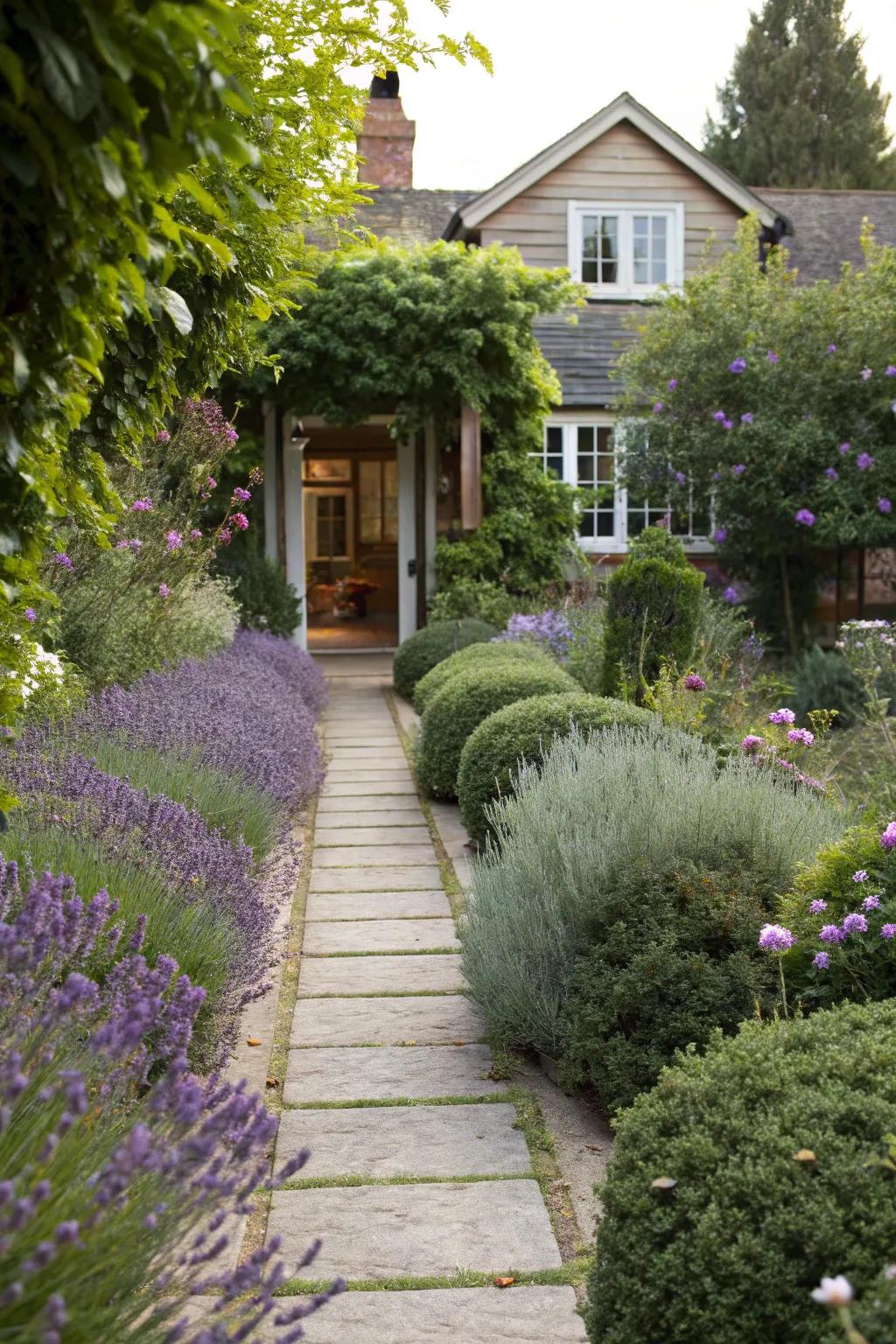 Pathway borders lined with fragrant plants guide you home.