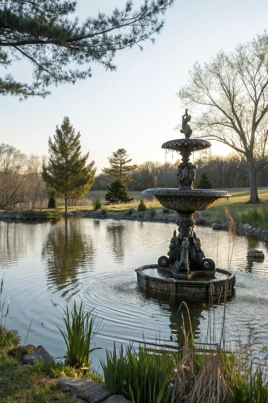 A sculptural centerpiece can turn your pond into a captivating work of art.