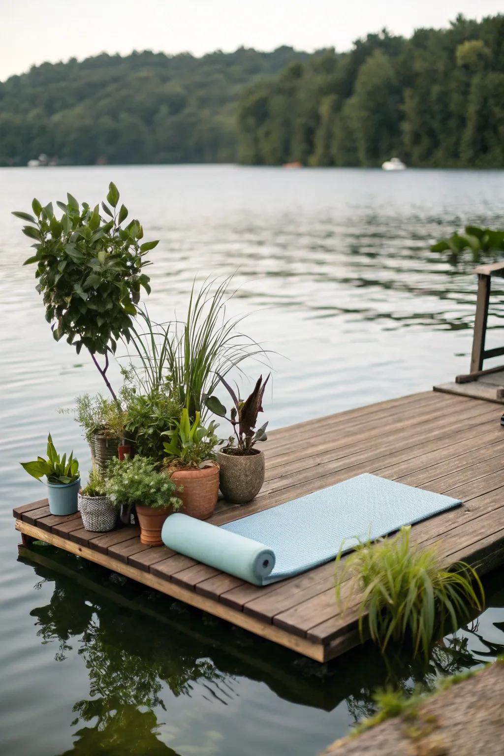 A floating deck offers a unique spot to enjoy the pond.