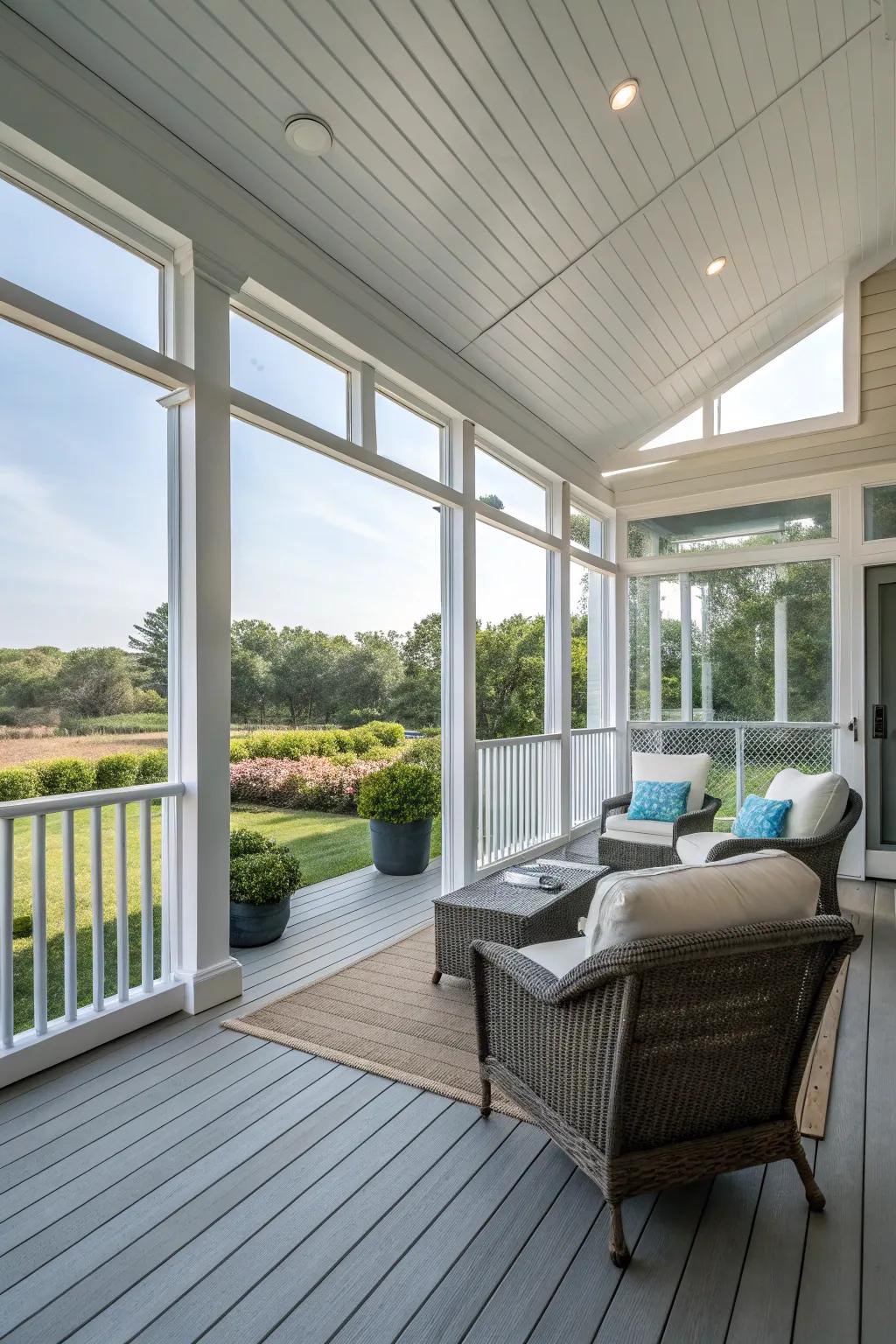 A modern porch with a versatile vinyl knee wall.