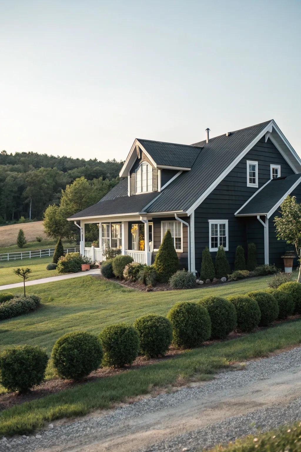 Ivory detailing brings a revitalizing and clean contrast to this ranch house.