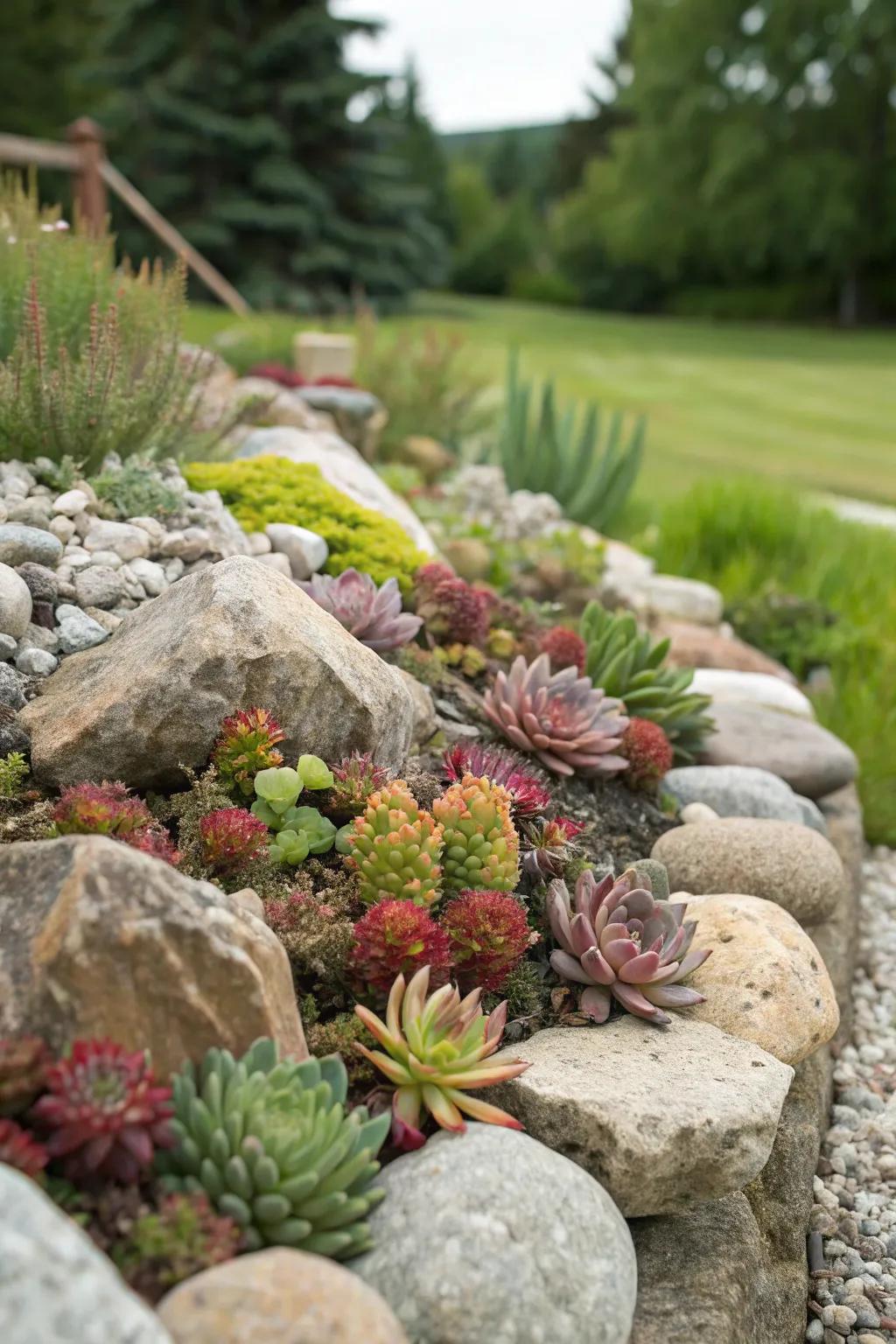 Mix plants and rocks for a stunning garden.