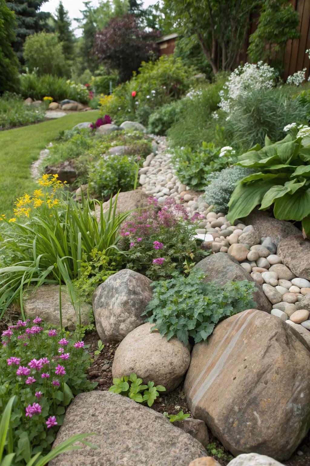 Elevate your stone garden through a blend of rich vegetation.