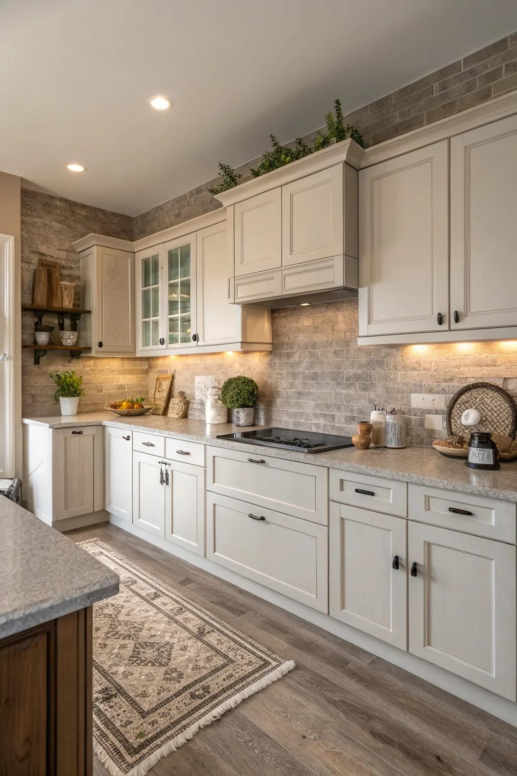 Neutral tones create a serene and timeless kitchen look.