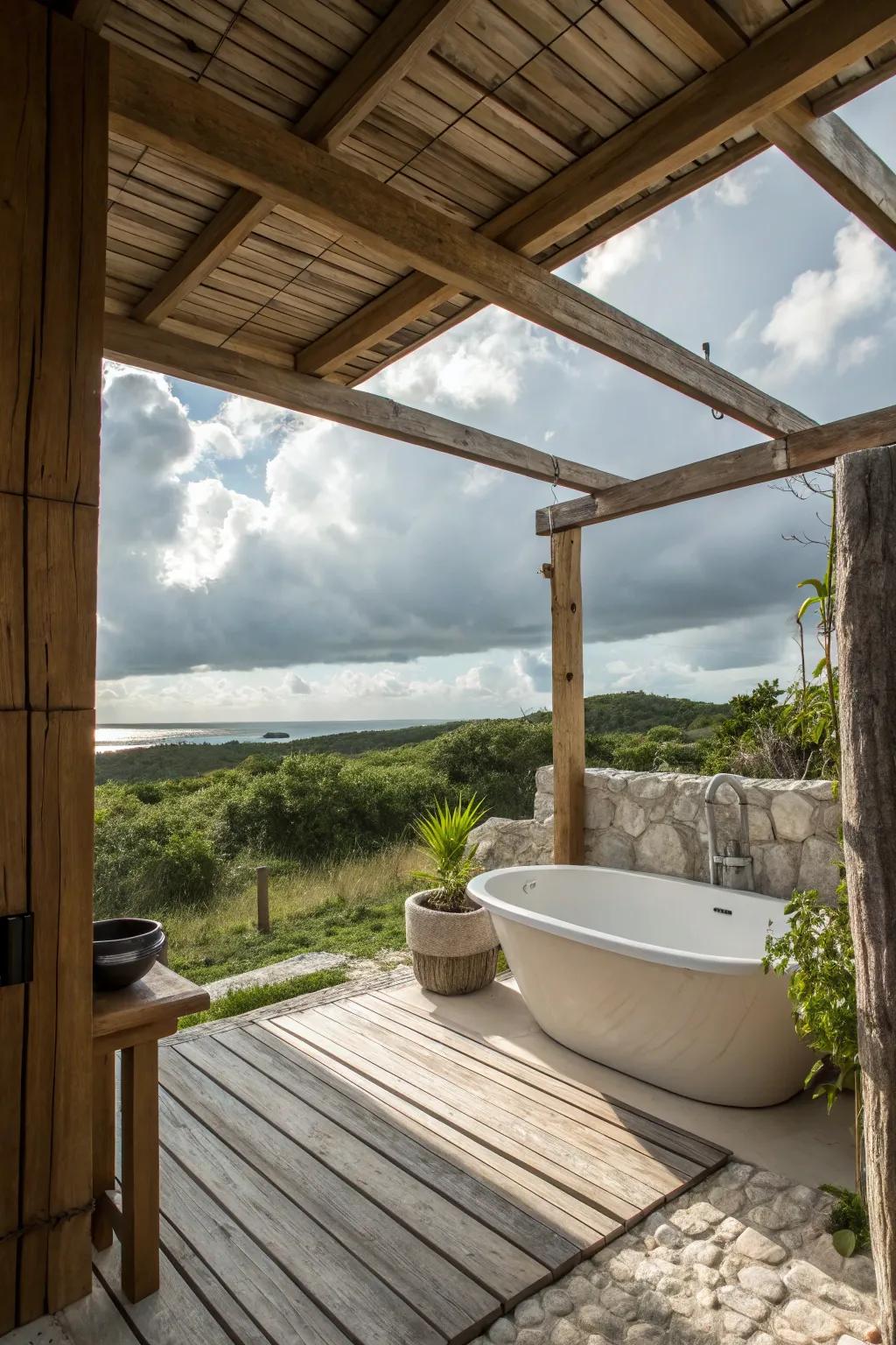 Open layout welcomes the sky into your bathing experience.