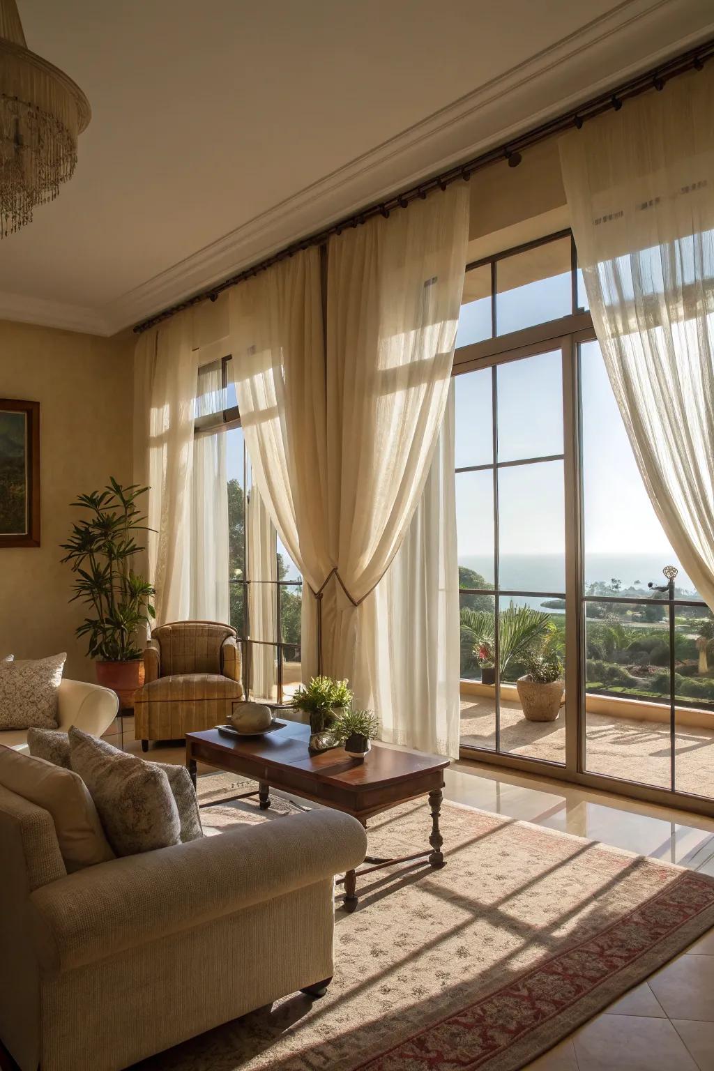 Sunlight enhances the openness and brightness of a living room.