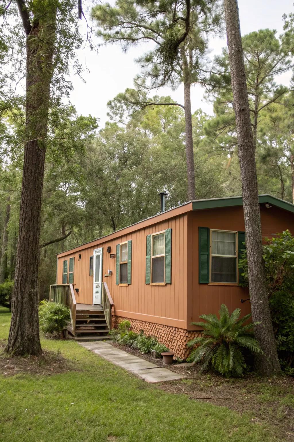 Earthy tones harmonize your mobile home with the environment’s palette.