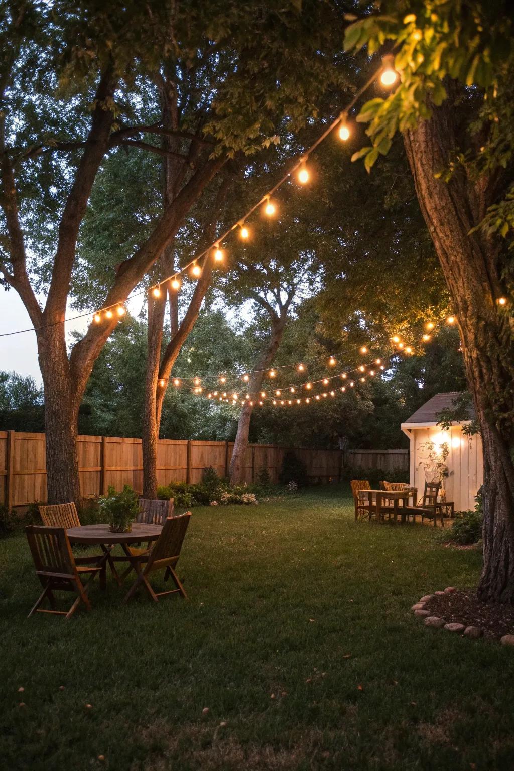 Any tiny backyard can benefit from the addition of a magical touch provided by string lights.