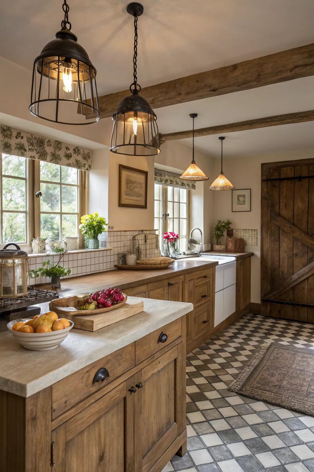 Vintage lighting fixtures bring a nostalgic charm to your kitchen.