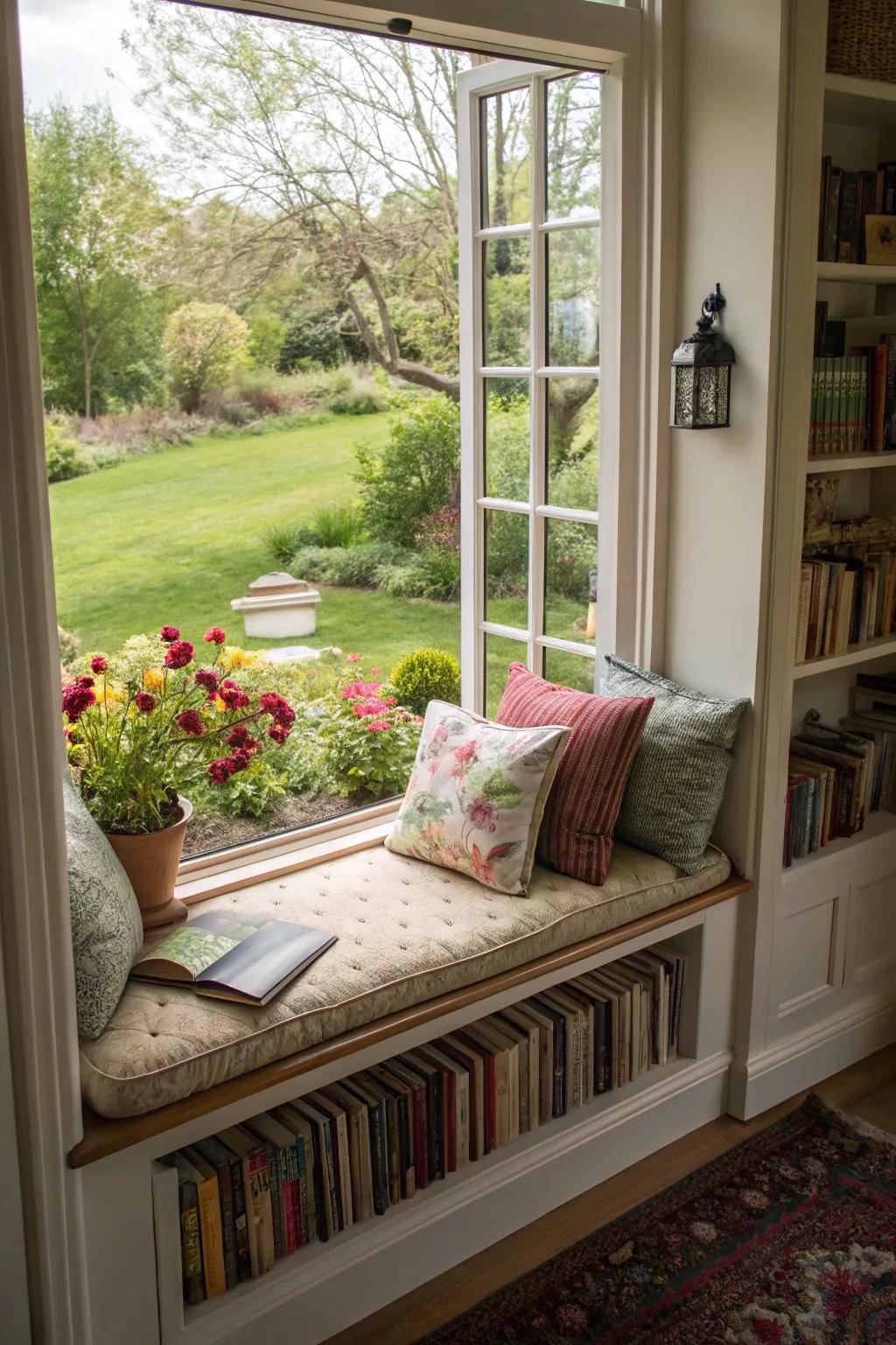 Natural light and scenic views make window seats ideal for reading.