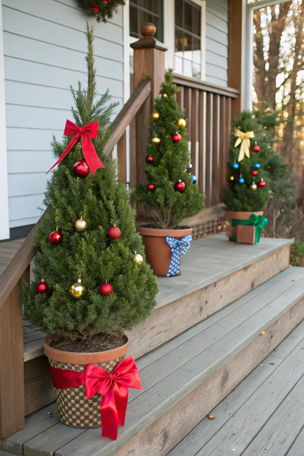 Potted evergreens bring natural beauty to your porch.