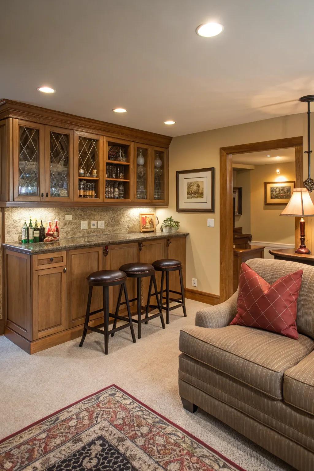 Transform a nook into a beautiful custom bar.