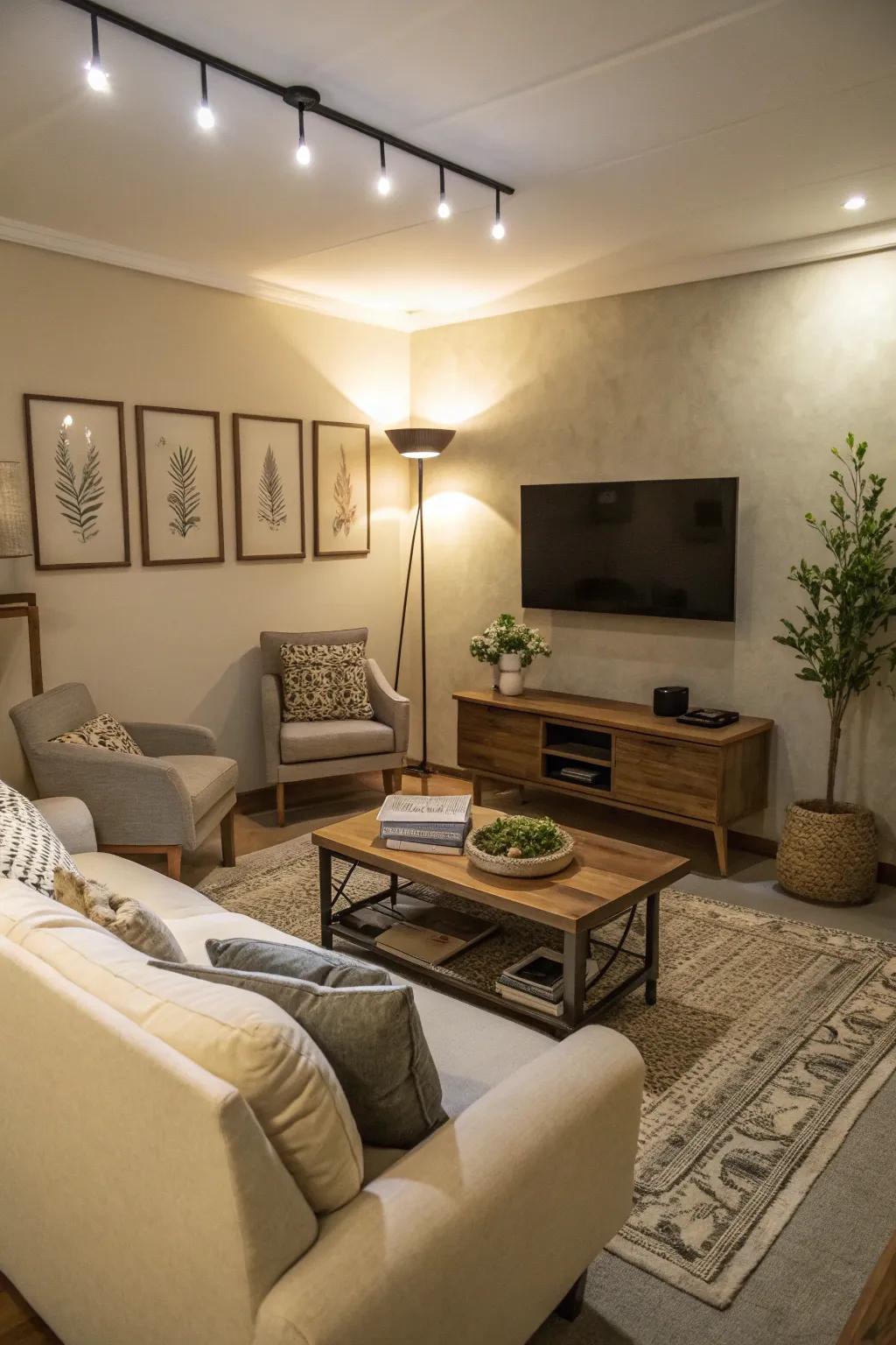 A neutral palette sets a welcoming and spacious tone in a compact area.