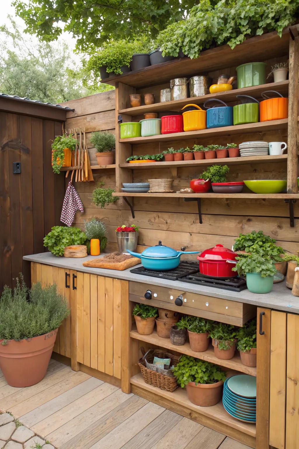 Open shelving offers both storage and style.