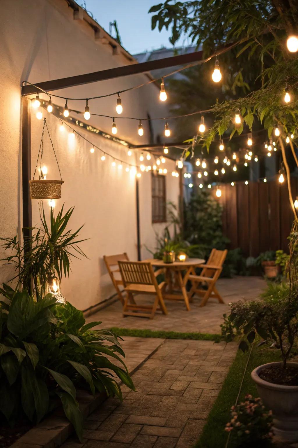 String lights add a magical touch to your small outdoor area.