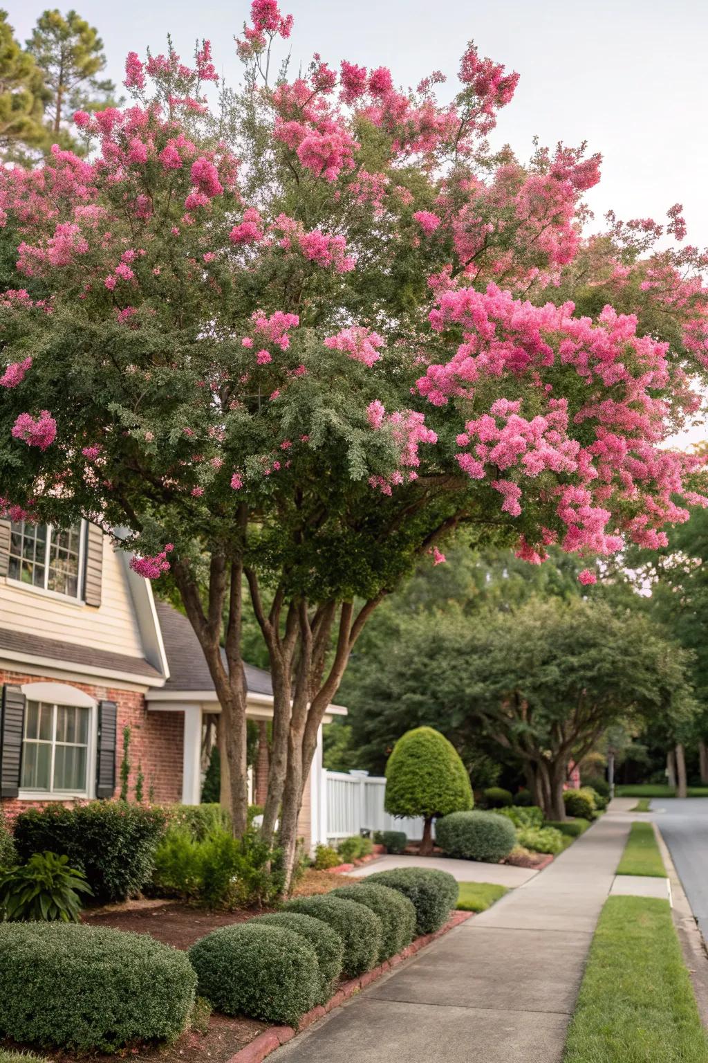 A Lagerstroemia bringing lively summer color to a front yard.