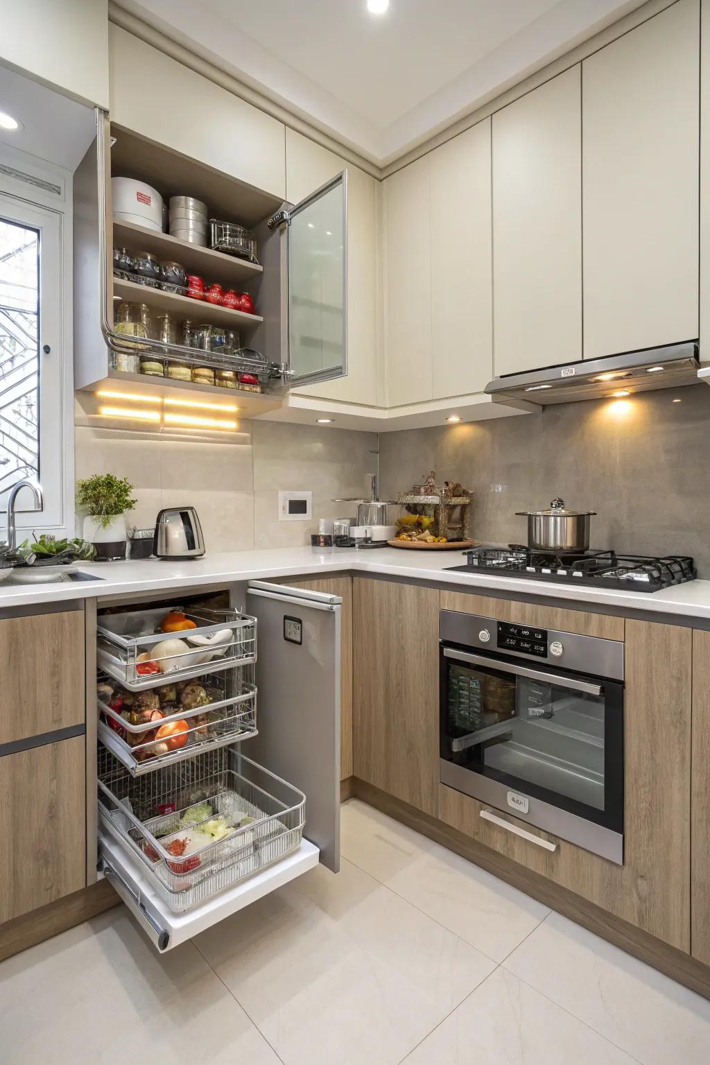 Maximize every inch with smart corner solutions in your U-shaped kitchen.