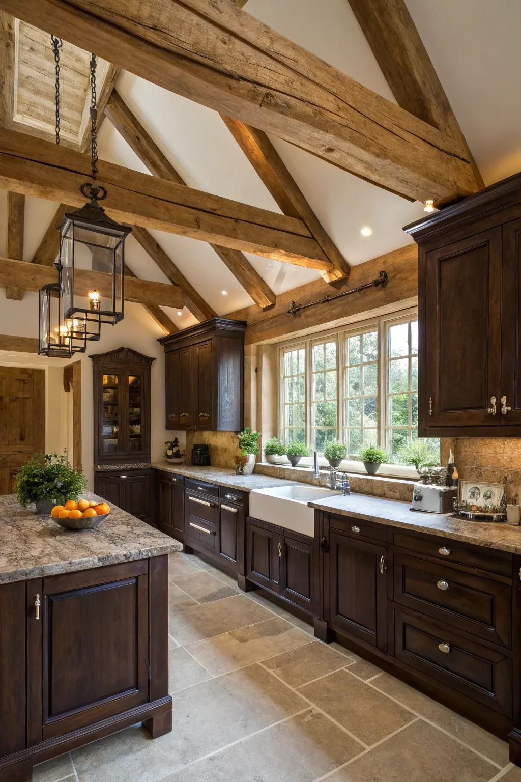 Wooden elements enhance the rustic appeal of this Spanish kitchen.