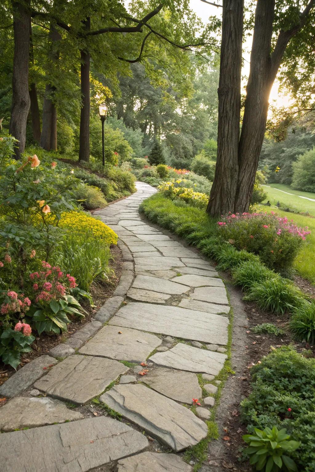 A paved stone path enhances character and guides visitors stylishly through your sidewalk garden.