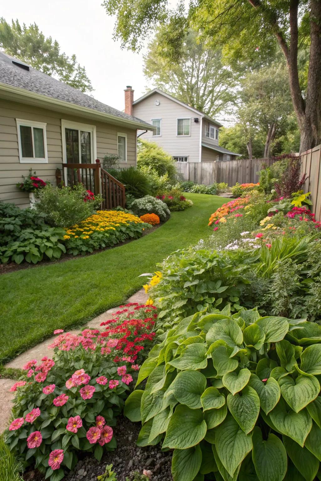 A backyard oasis brimming with lush greenery.
