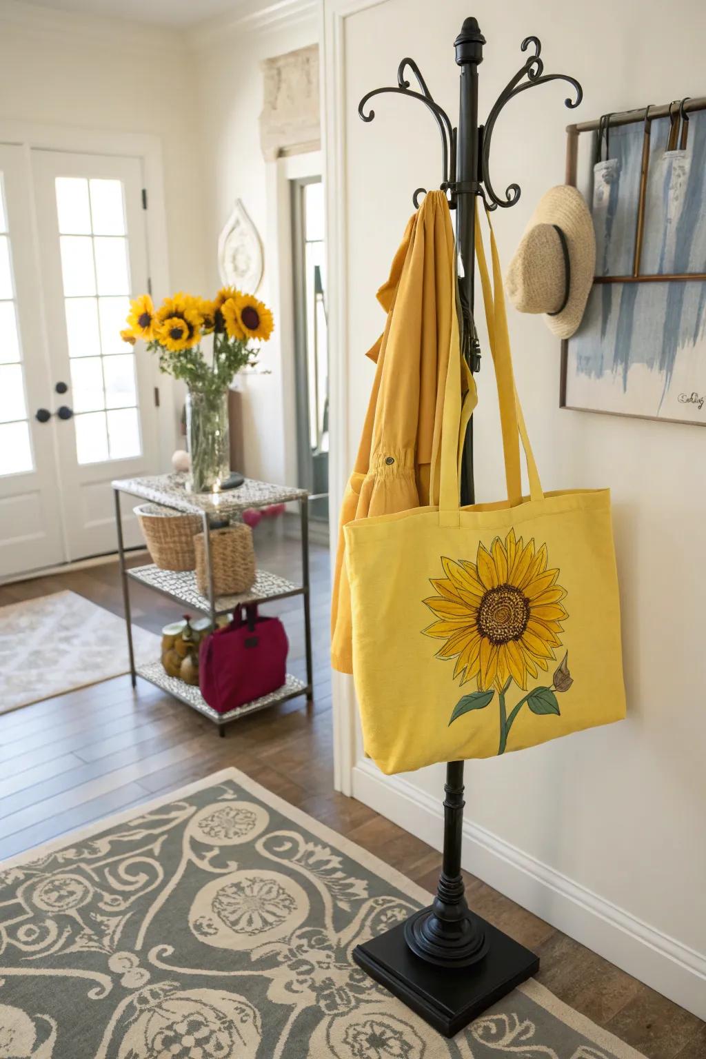 Practical and stylish personalized sunflower tote bag.