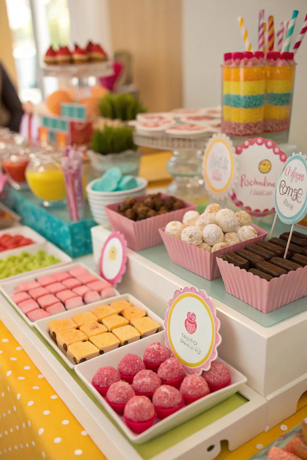 A personalized sweet station enhances any Sweet 16 event with a sweet touch.