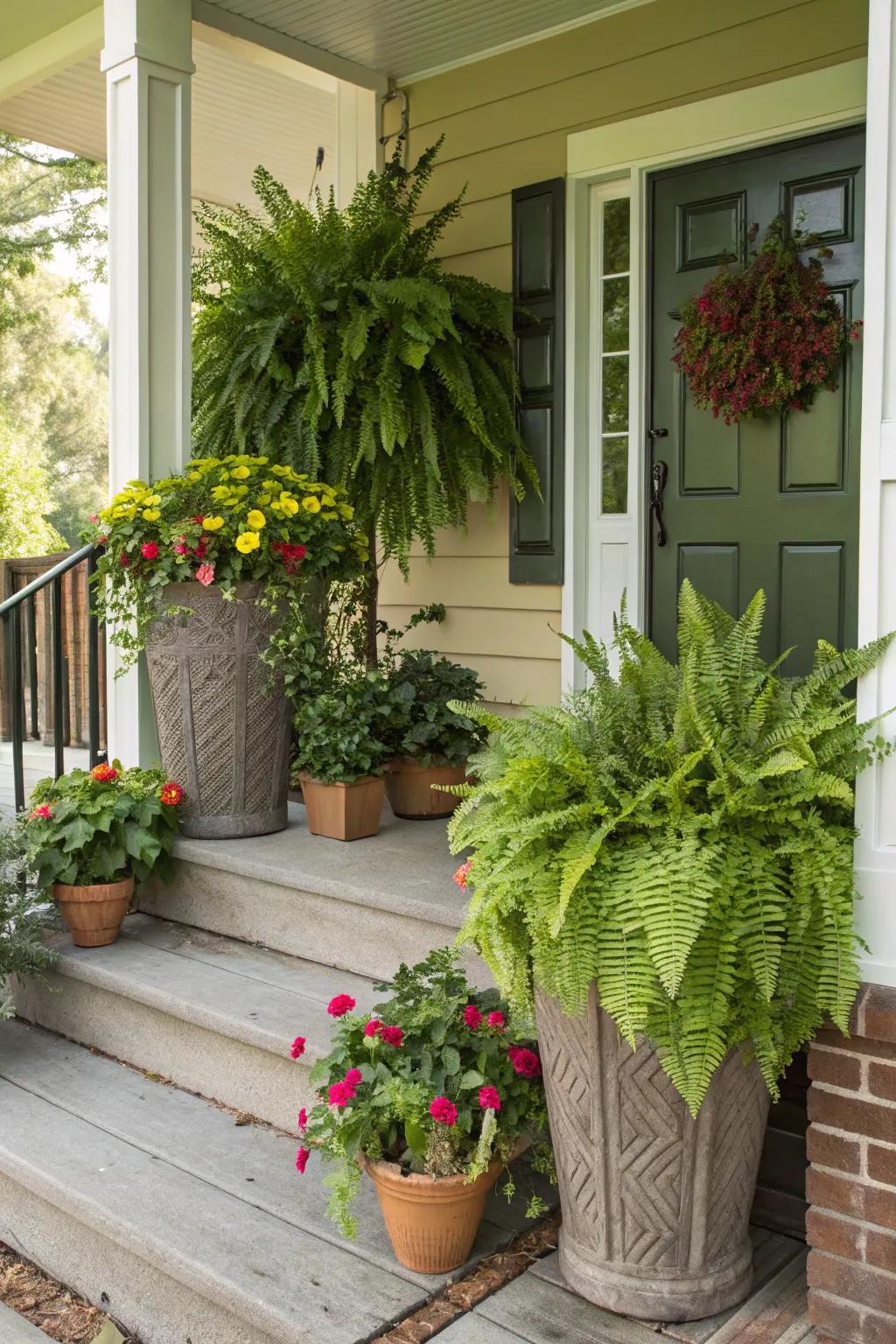 Layered planters add depth and dimension.