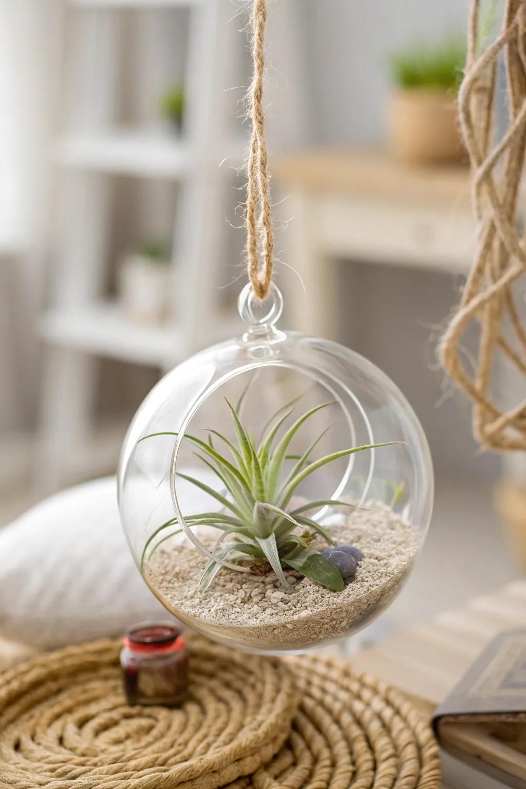 Elevate your space with the enchanting allure of a floating glass terrarium.