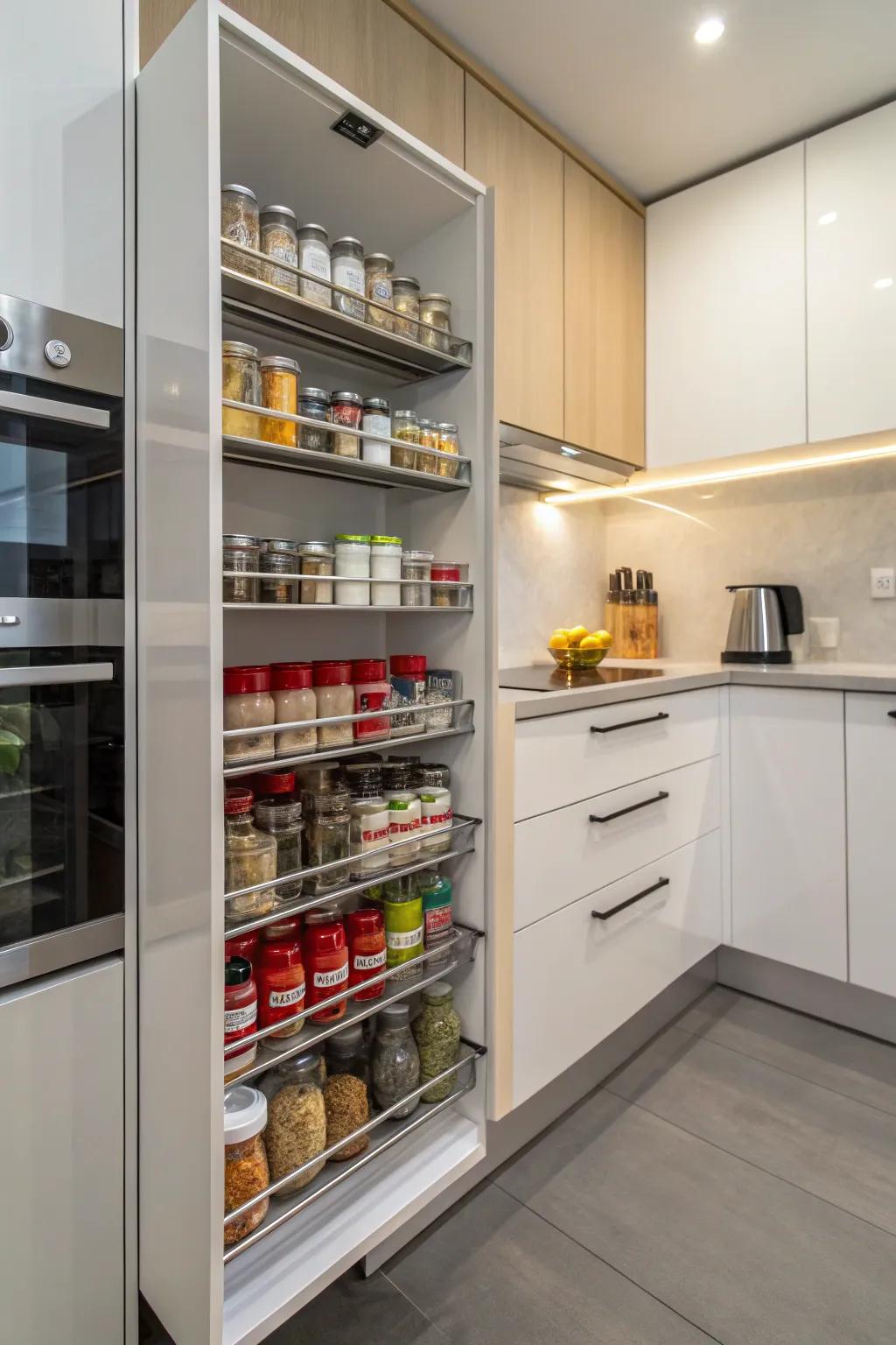 Vertical storage maximizing the potential of compact spaces.