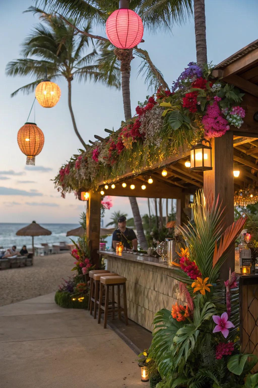 Bright decorations ensure your tiki bar is alive with color.