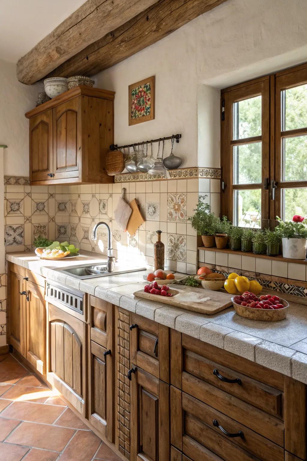 Rustic tiles bring warmth and character to this inviting kitchen.