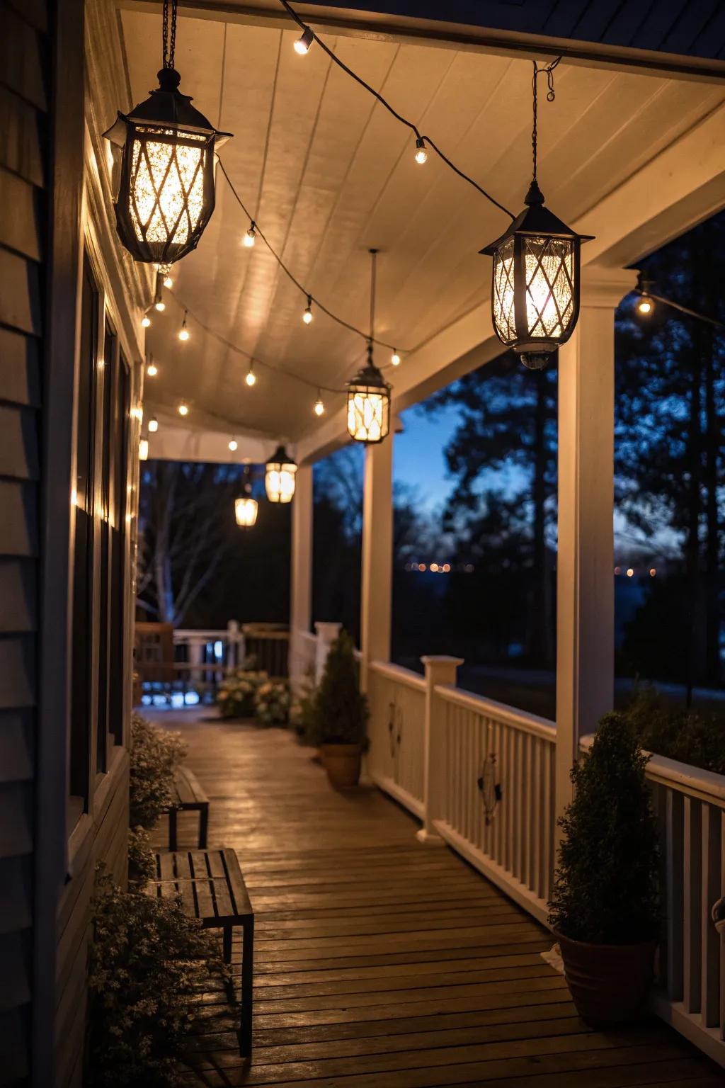 Enhance evening ambiance with lantern-style lighting.