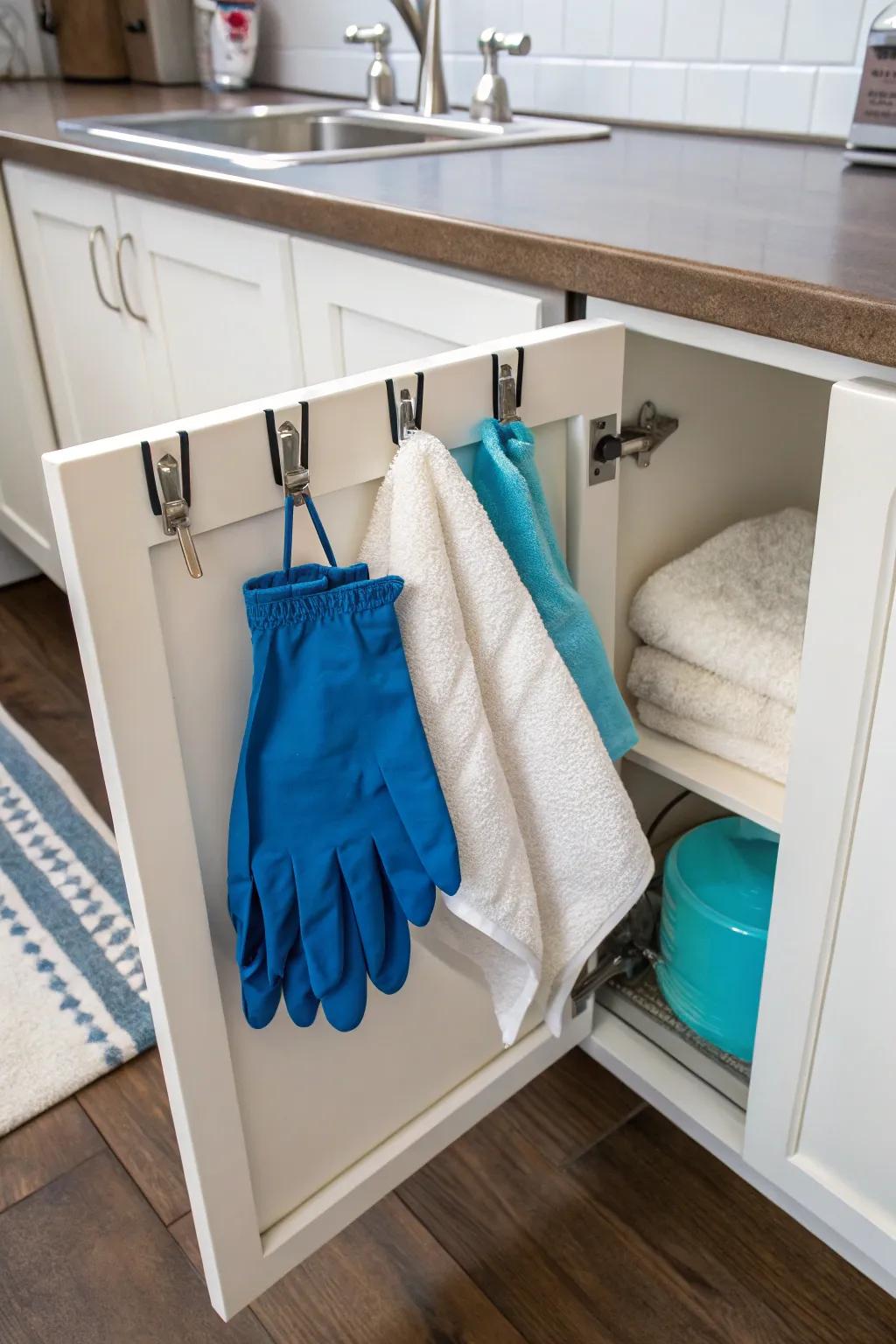 Utilize door space by hanging items you need at hand.