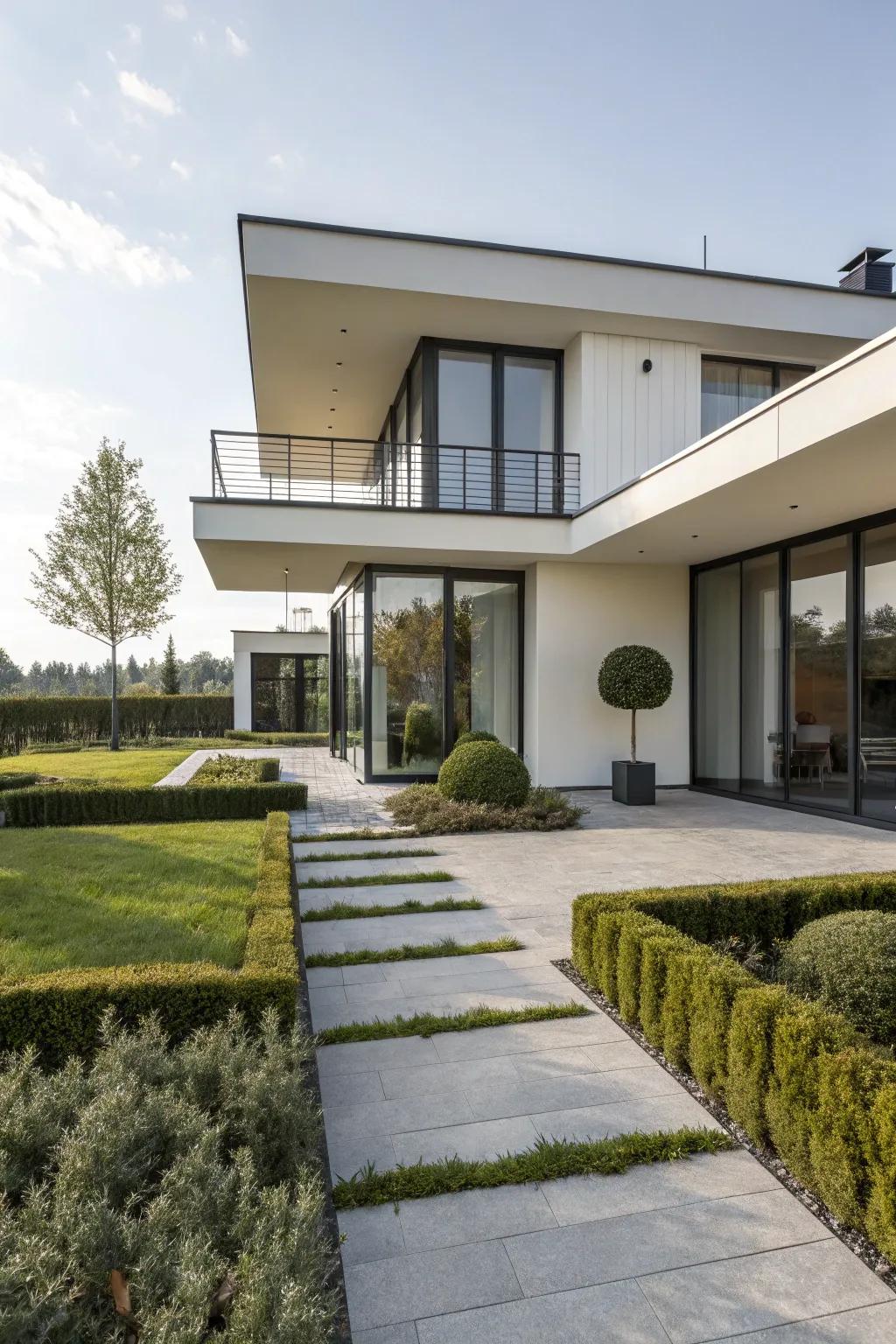 A contemporary home with sleek, clean lines and minimalist siding.