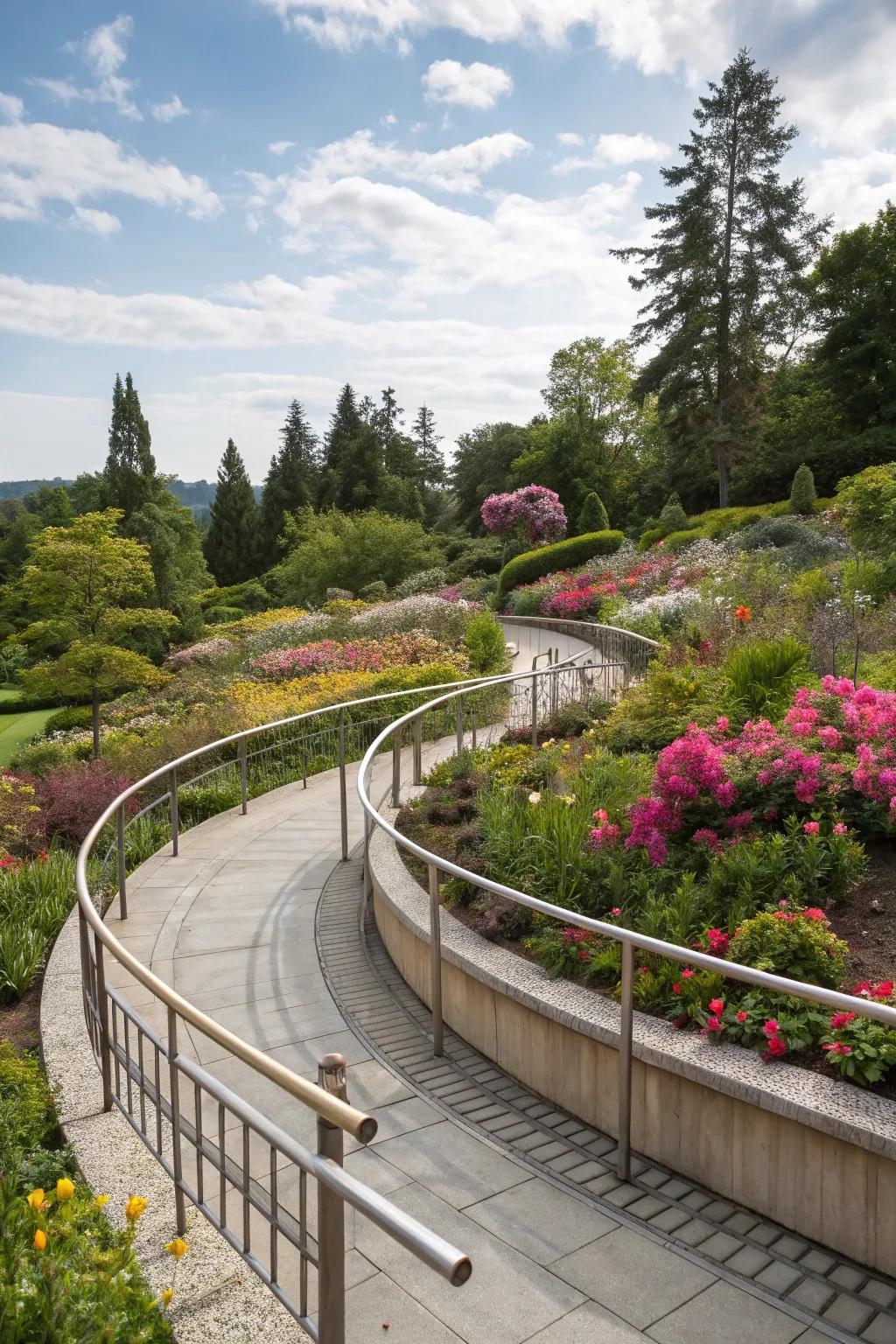 A refined curved ramp that amplifies the inherent motion of the garden.