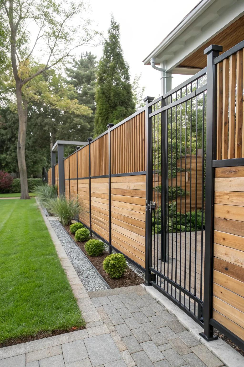 Mixing materials provides a distinctive and contemporary advantage to wood fences.