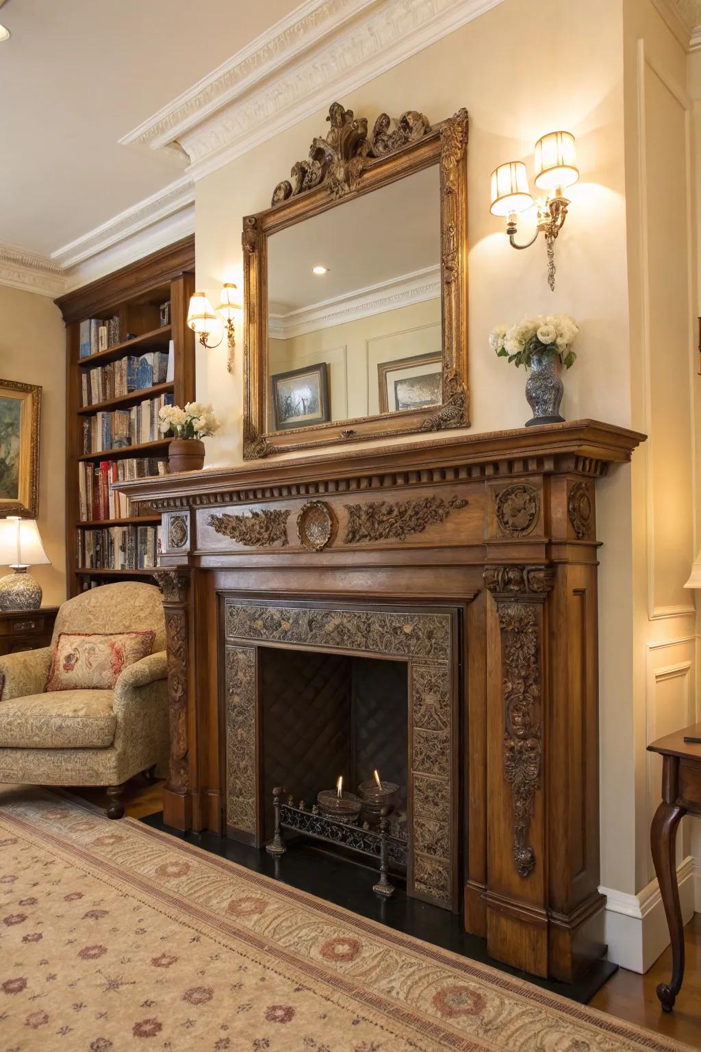 Add timeless elegance with a classic wood mantel.