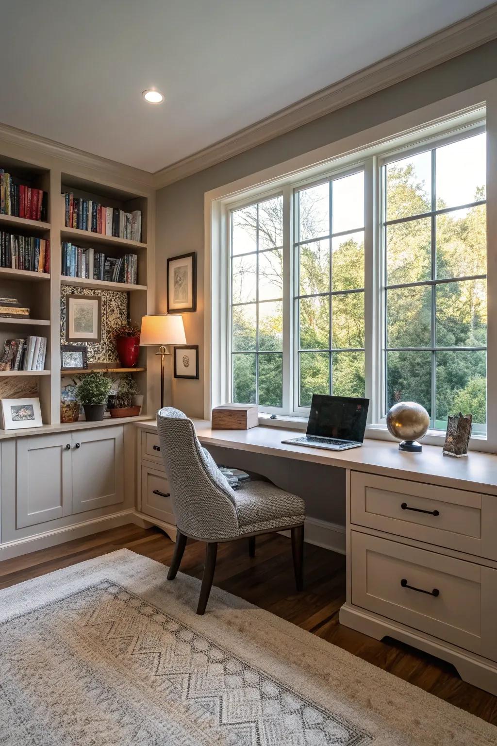 Natural light cascades into a rejuvenating home office.