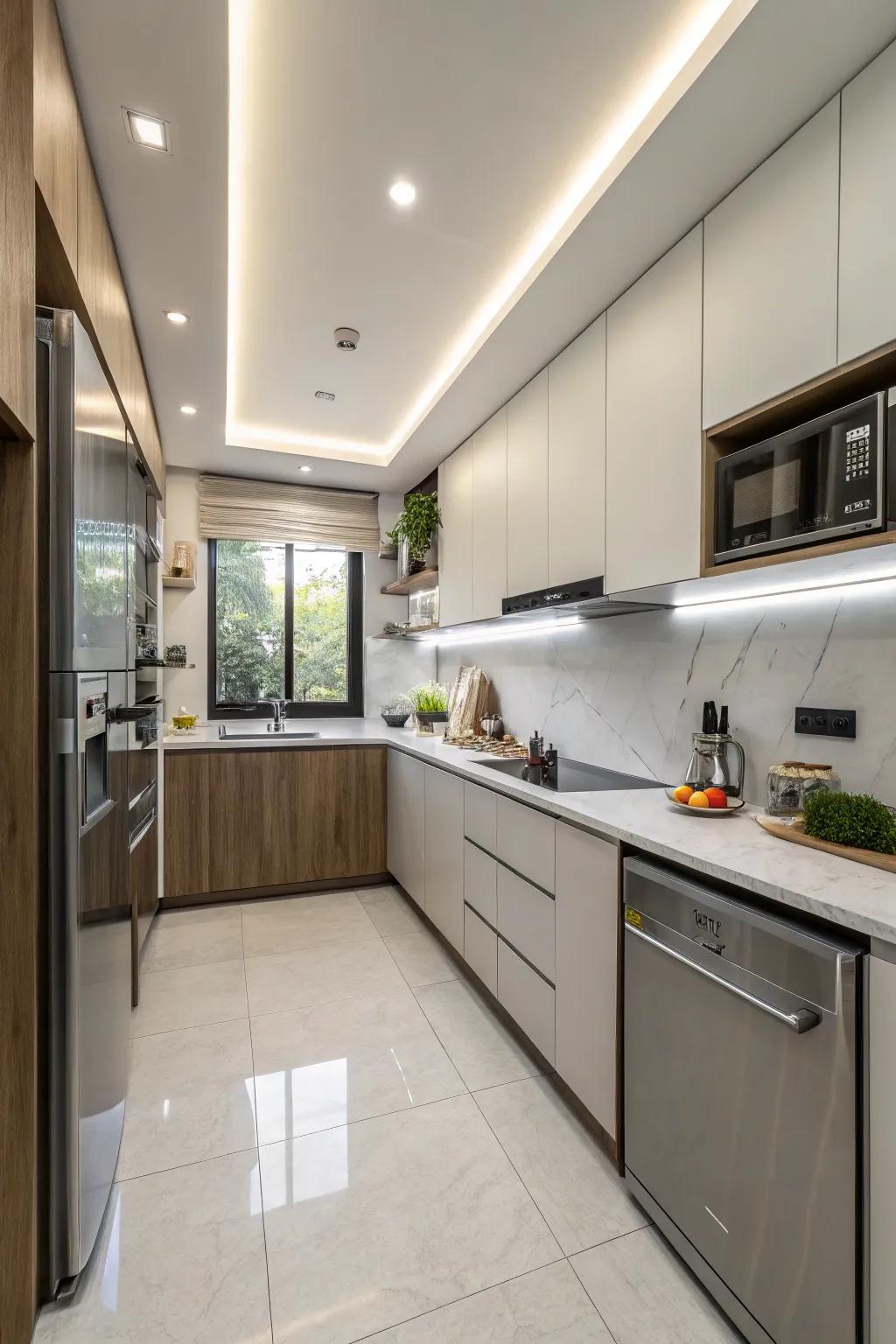 Integrated appliances deliver a polished and cohesive kitchen appearance.