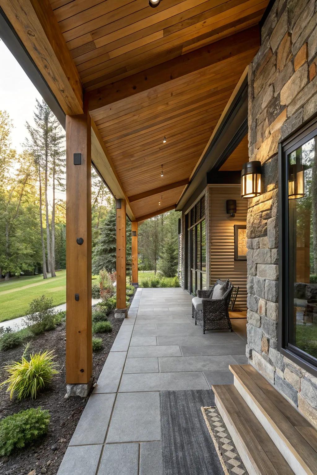 Natural elements bring warmth to a modern porch.