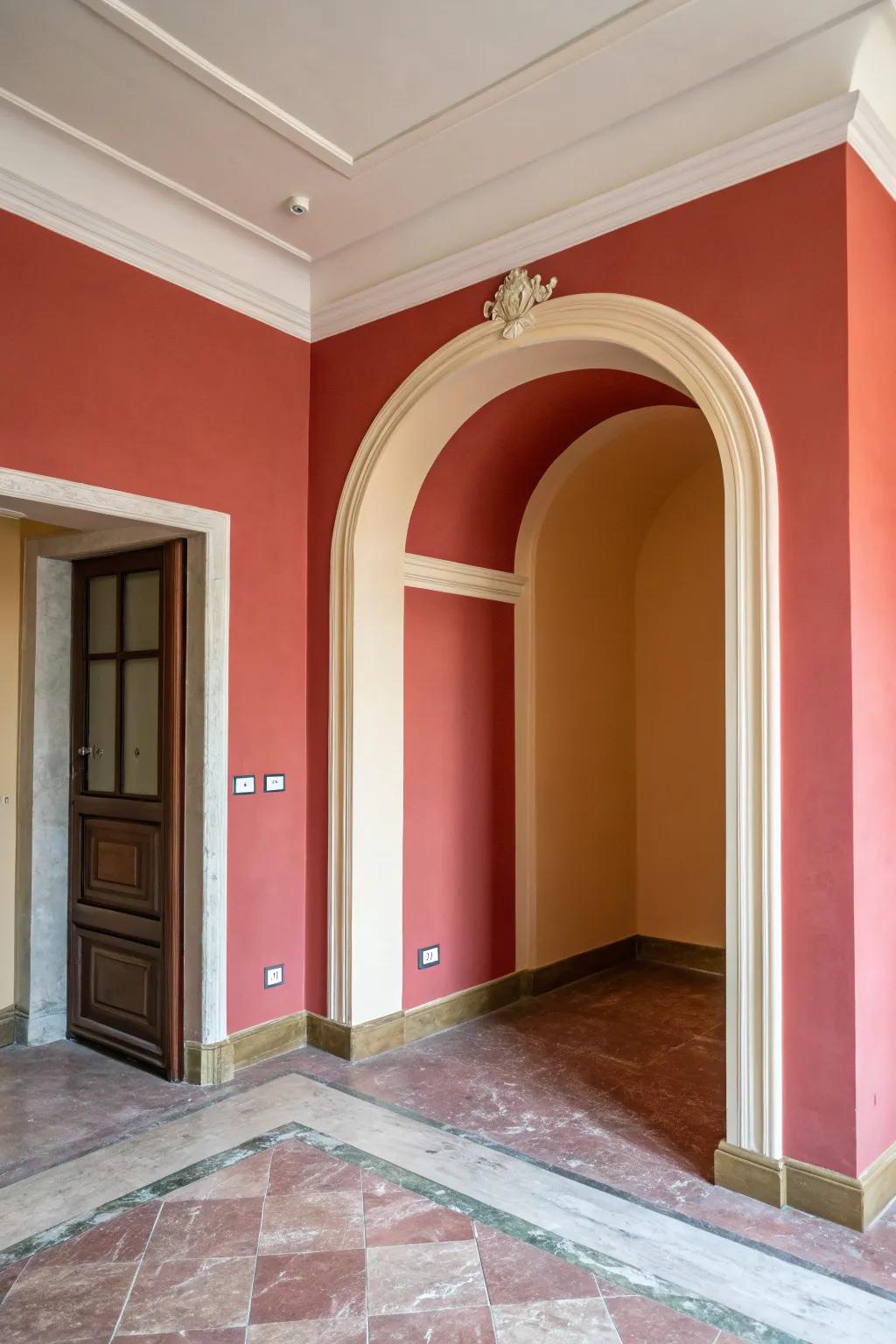A vibrant stroke of pigment breathes vitality into an alcove.