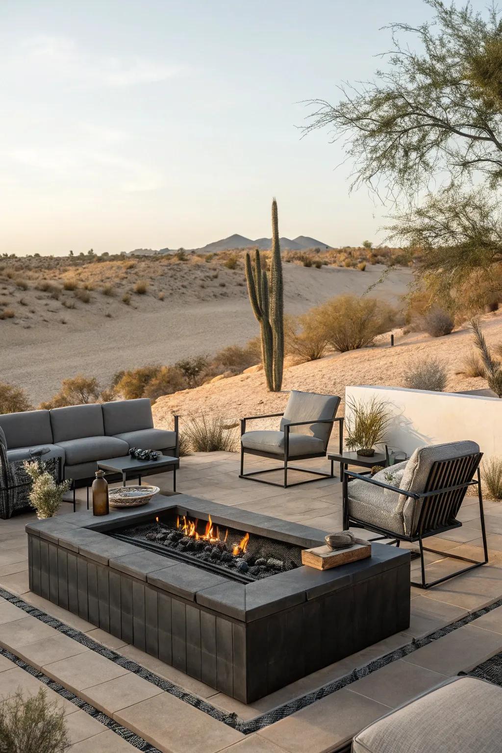 An outdoor fireplace creating a warm and inviting atmosphere in the garden.