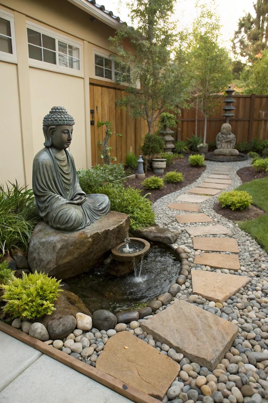 A water feature adds soothing sounds to your garden retreat.