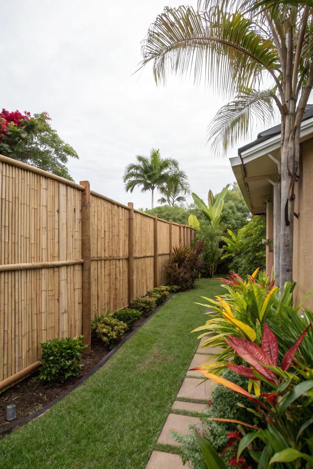 Tall reed fencing offers privacy with an exotic touch.