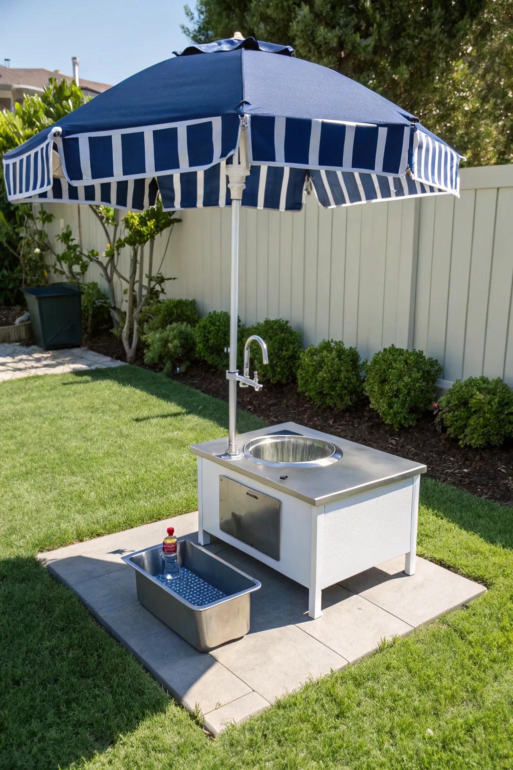 Upgrade your backyard with a fashionable shaded wash area where comfort meets craft!