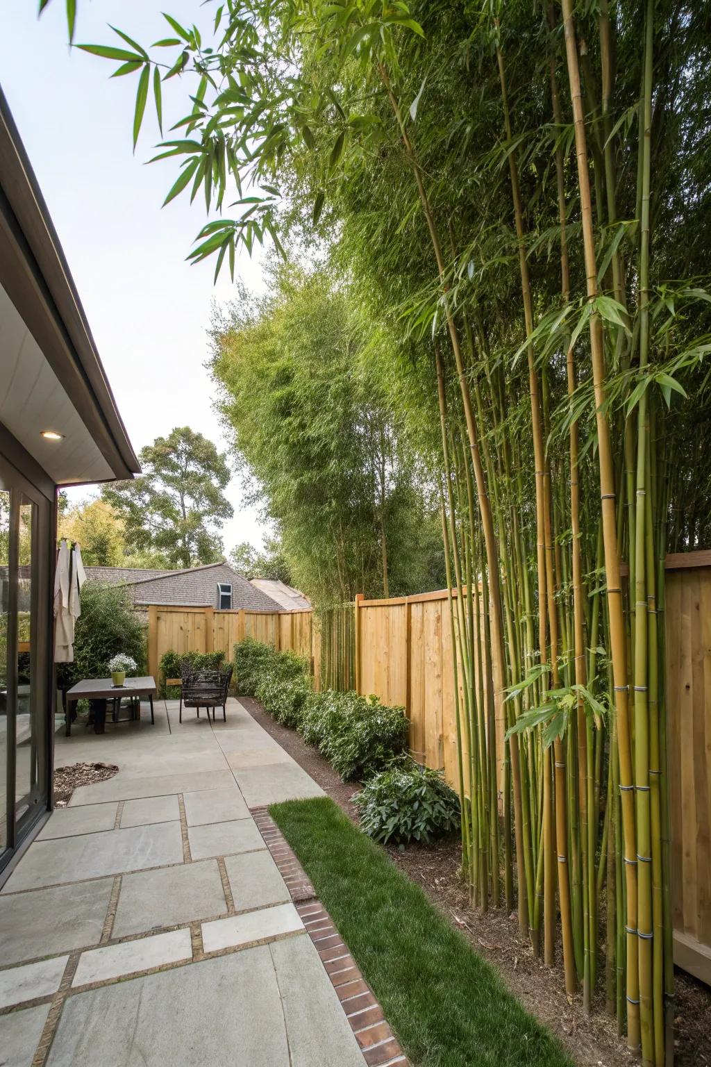 High-reaching bamboo plants form a swift privacy wall.