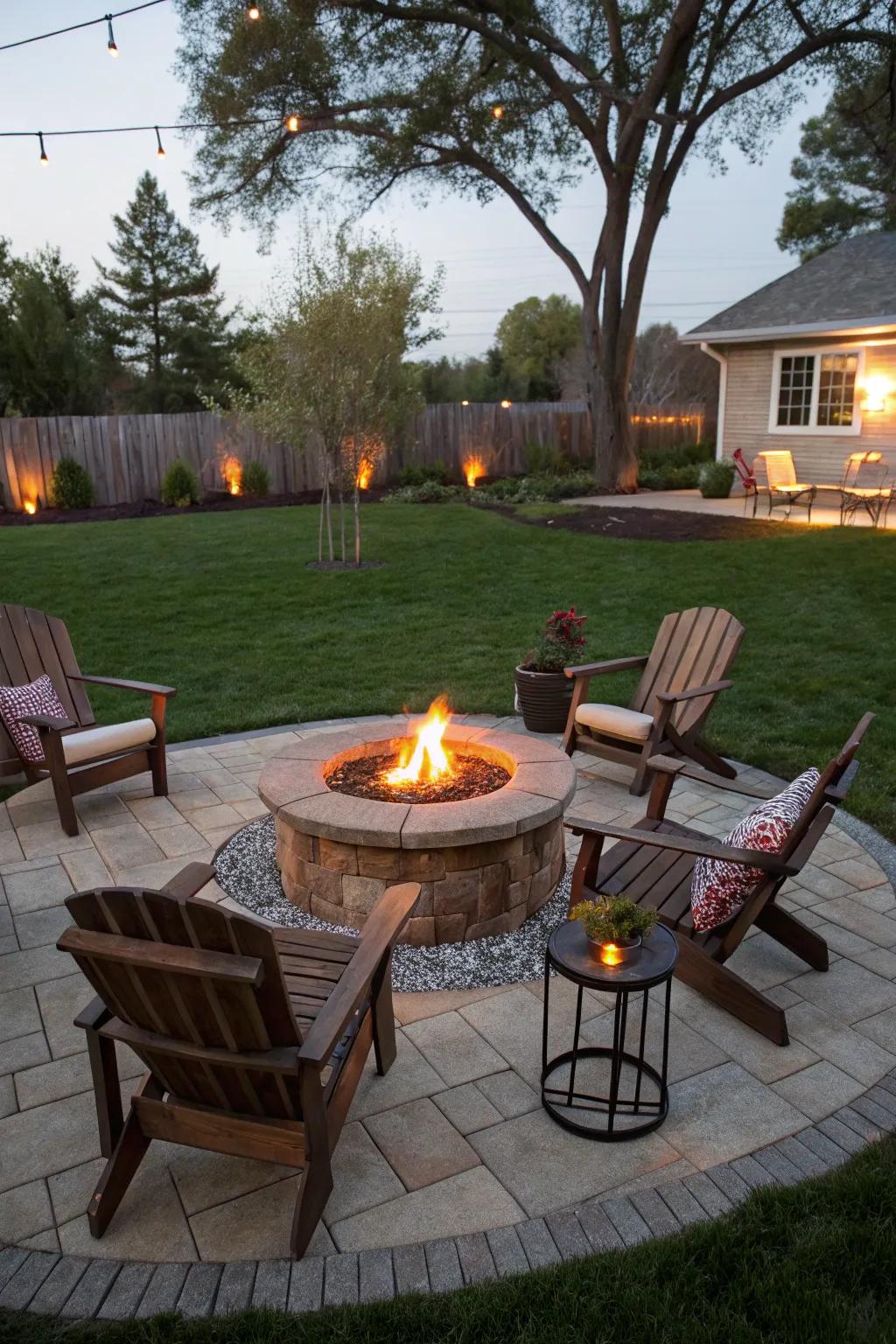 A fire pit establishes a toasty and alluring focal point in your backyard.